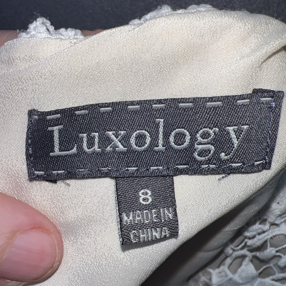 Luxology Dress Womens Sz 8 Ivory Lace Midi Cap Sleeve Zip Back - Picture 10 of 11